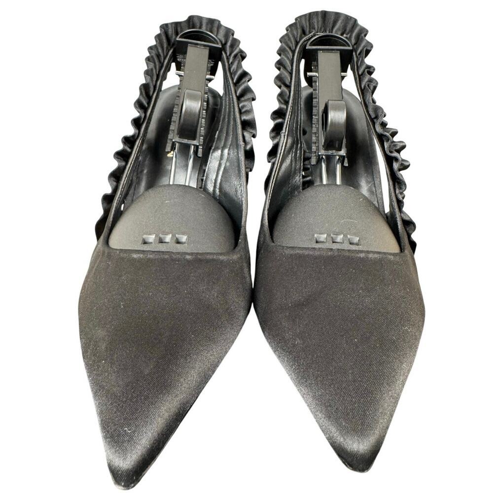 Good‎ American The Show Off Slingback Pump In Black Satin Women’s Size 11 US - Picture 2 of 8